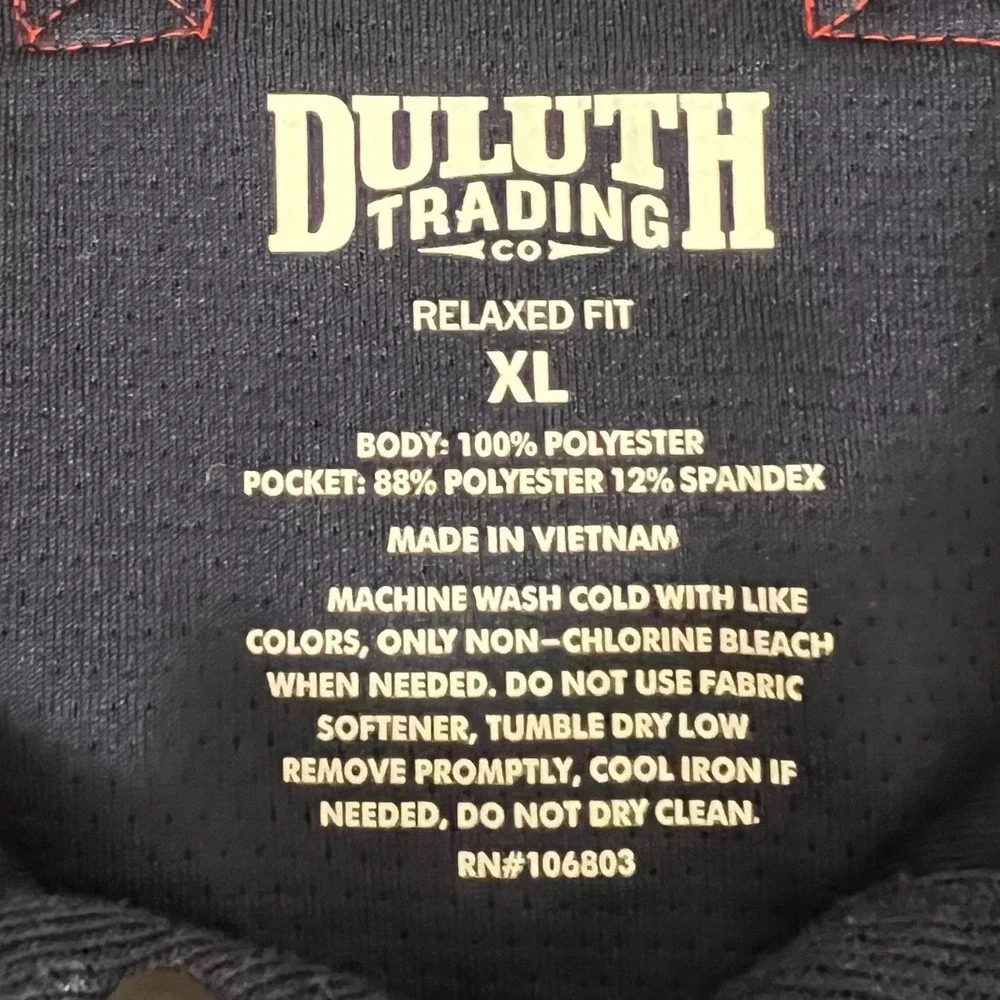 Duluth Trading Co Mens Navy Blue Red Snap Neck Pullover Sweater Large Pocket